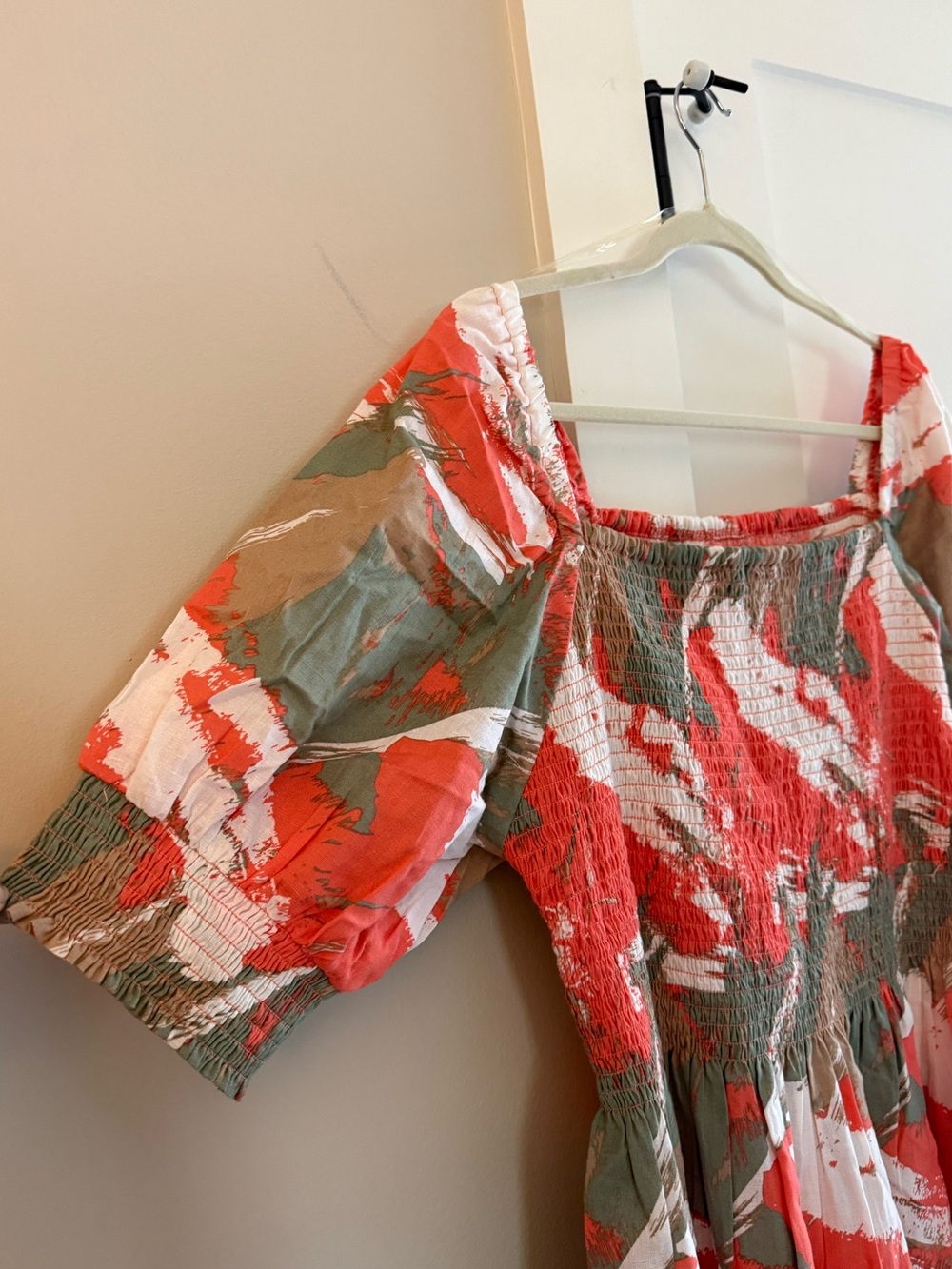 Ashley Stewart Linen/Cotton Smocked Puff Sleeve Square Neck Dress 14/16 XL NWOT - Picture 4 of 7